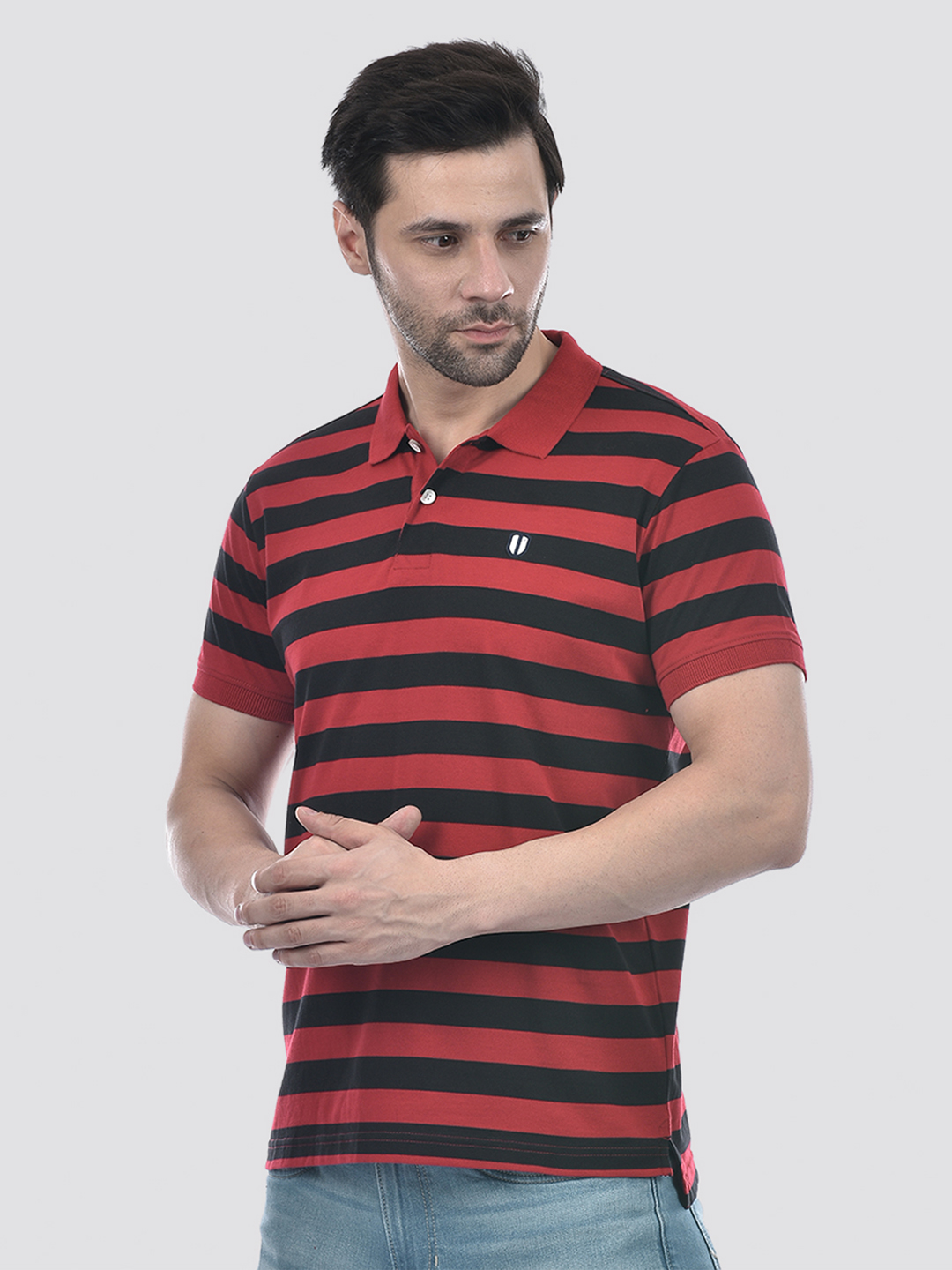 Numero Uno Men Coral Red Striped Polo T-Shirt